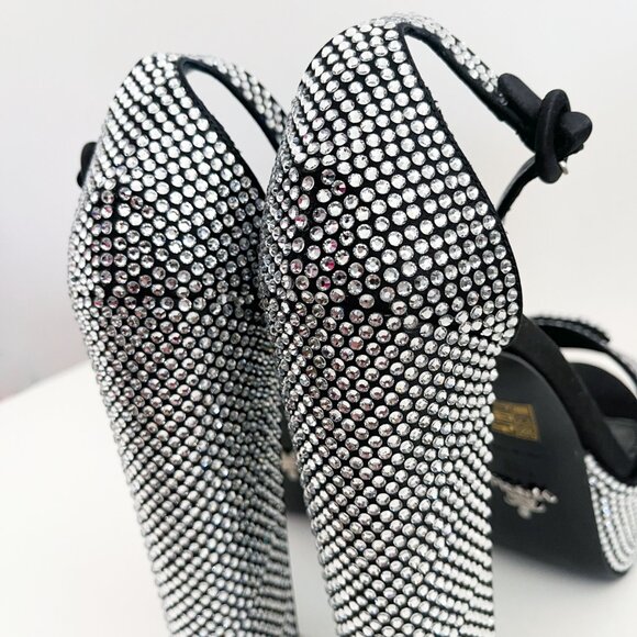 Prada Embellished Satin Platform Sandals with Crystals Logo 38.5 - Picture 11 of 14
